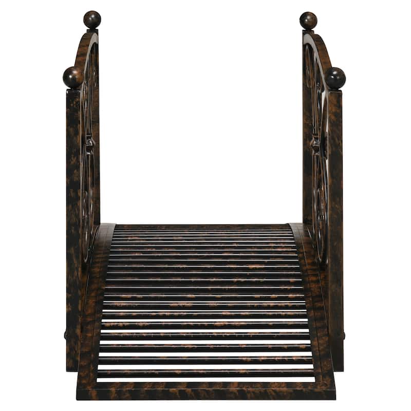 Outsunny Classic Garden Bridge with Safety Railings Arc Footbridge Decorative Pond Bridge for Backyard Creek Stream, Rust Brown