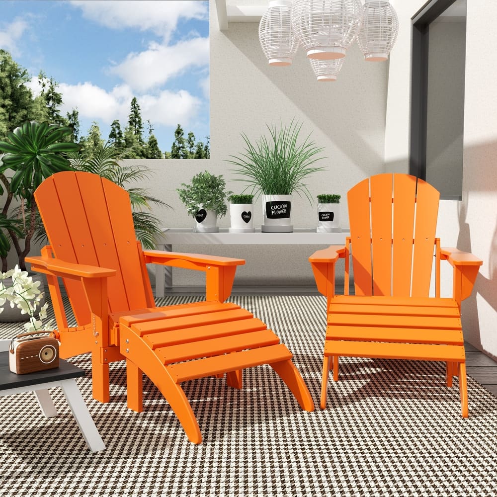Laguna Hdpe All Weather Outdoor Patio Foldable Adirondack Chairs With Ottomans (5-Piece Set)