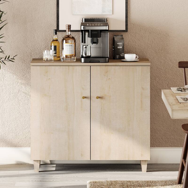 Sideboards Buffet Cabinets with Doors for Dining Room, 32.4"H - 1 Piece - Light Oak