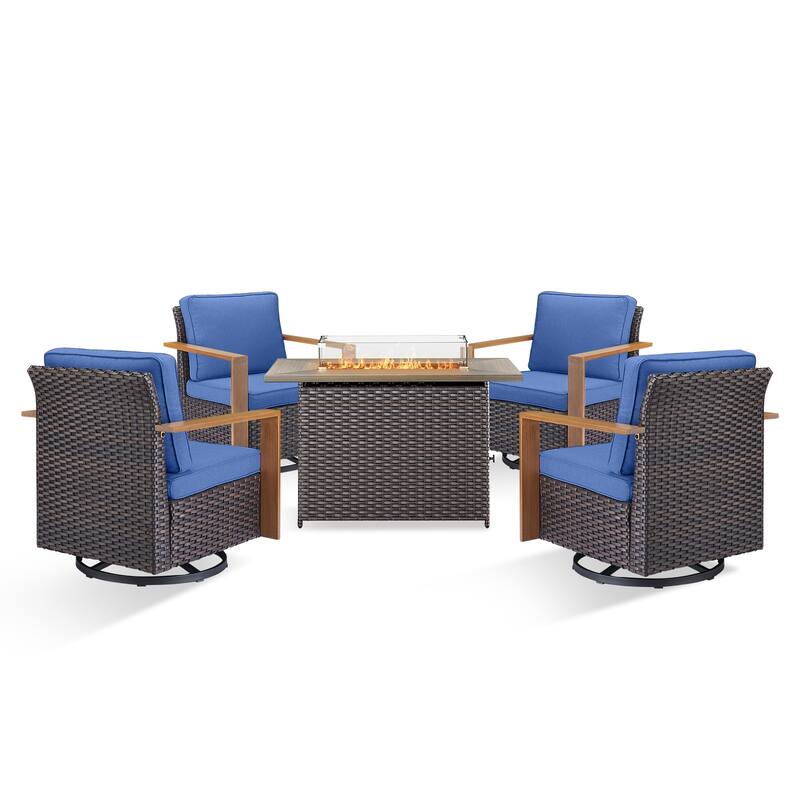 Pocassy 5 Pieces Outdoor Wicker Chair with Fire Table Set