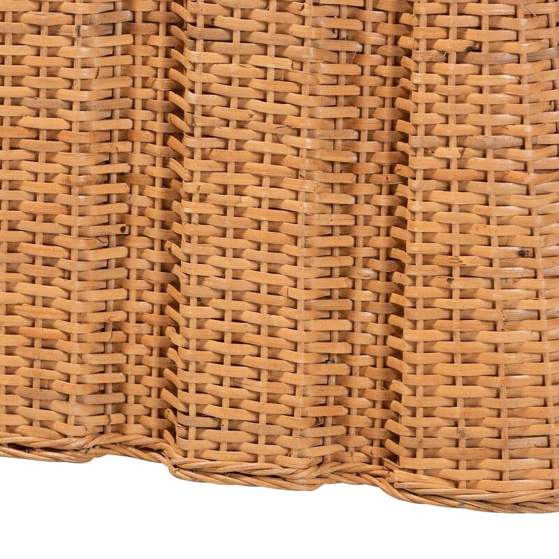 Andrea Natural Rattan End Table - Handwoven Wicker Accent Table with Pleated Skirt, Boho Coastal Side Table