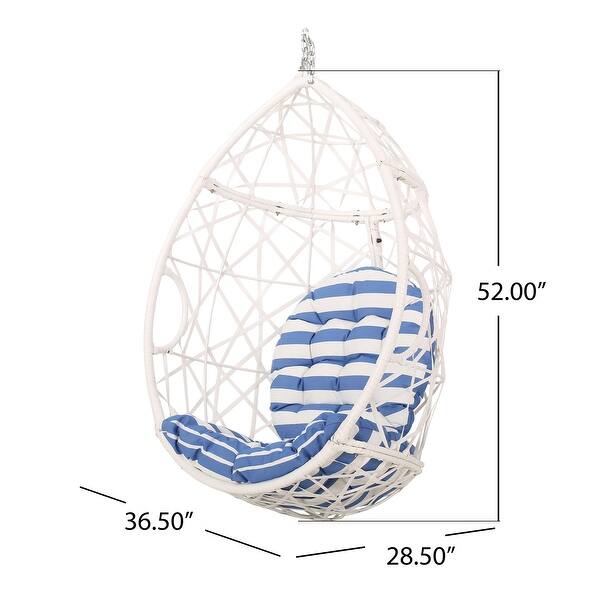 Elegant White Wicker Egg Chair with Blue Striped Cushion for Outdoor
