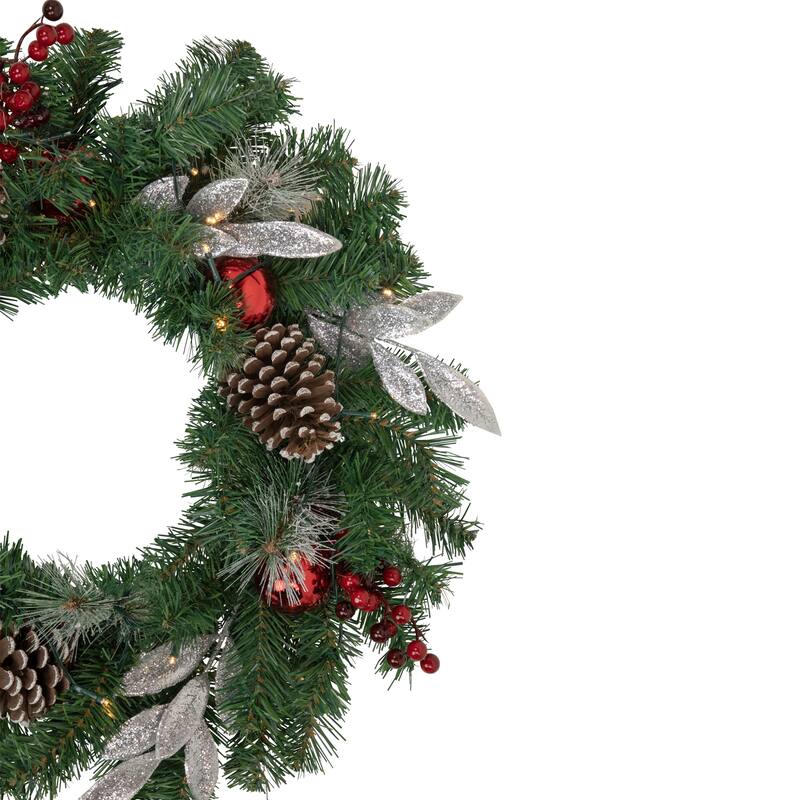 24" Decorated Frosted Pine Cone Berries Artificial Christmas Wreath