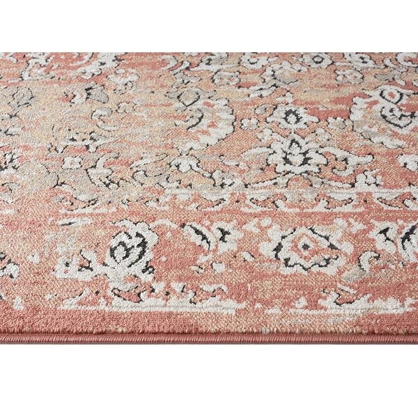 Yolanda Peach Terracotta Transitional Floral Motif Rug - Bed Bath