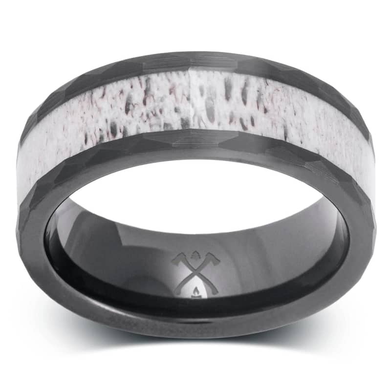 Manly Bands THE LONGHUNTER Tungsten Black Plated with Inlay 8mm Hammered Finish