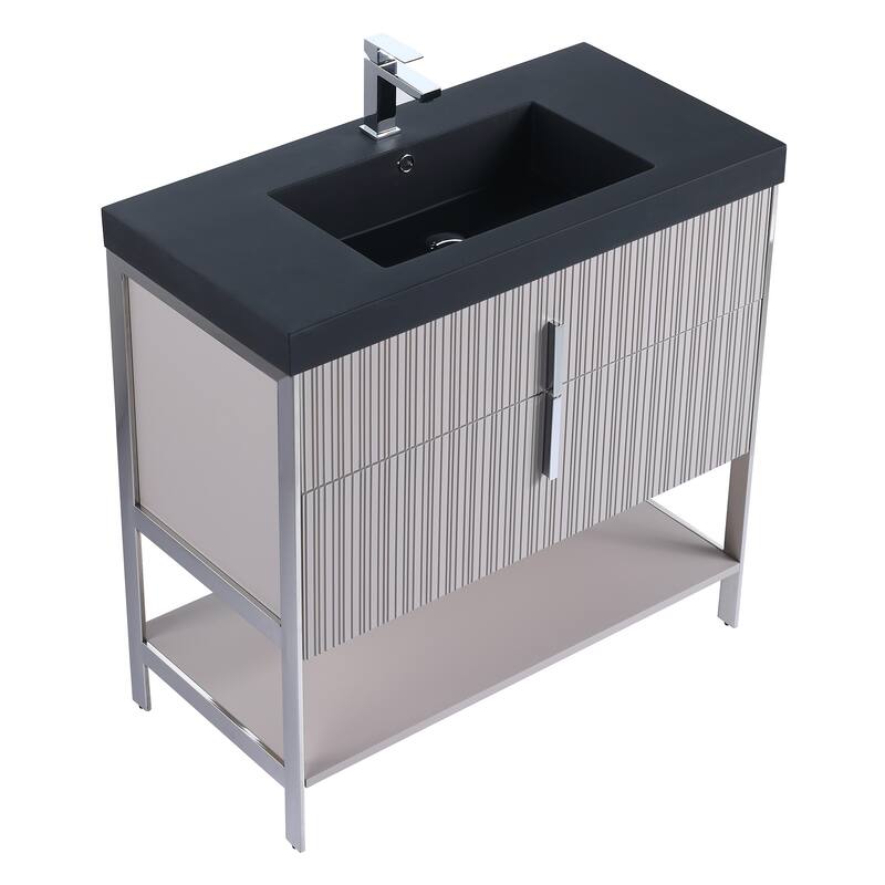 Fine Fixtures Serenity Modern Bathroom Vanity with Black Gel Acrylic Top