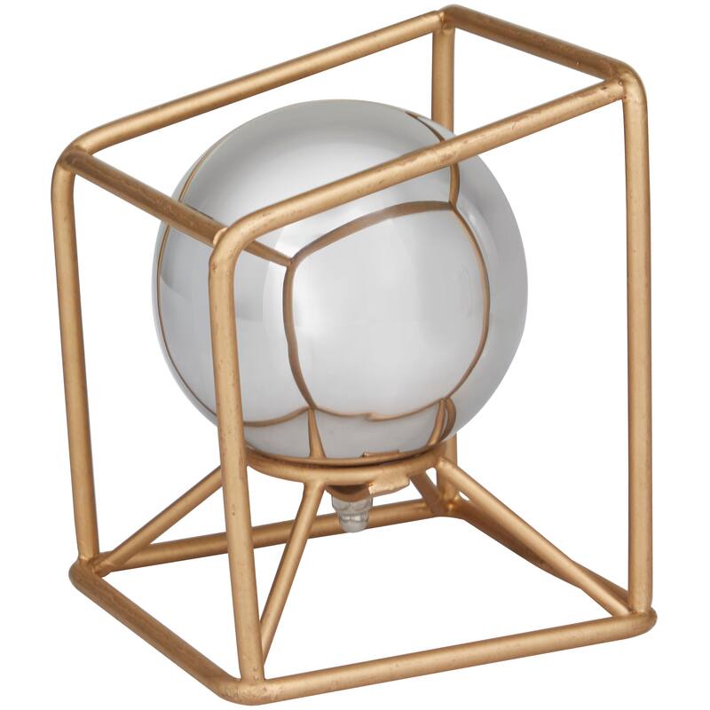 Silver Stainless Steel Orb Geometric Bookends with Gold Base - 5.10W x 5.15 L x 5.85H