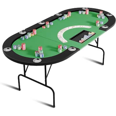 Oval Poker Table with Collapsible Legs, Casino Leisure Table for 10 Players,Stainless Steel Cup Holder