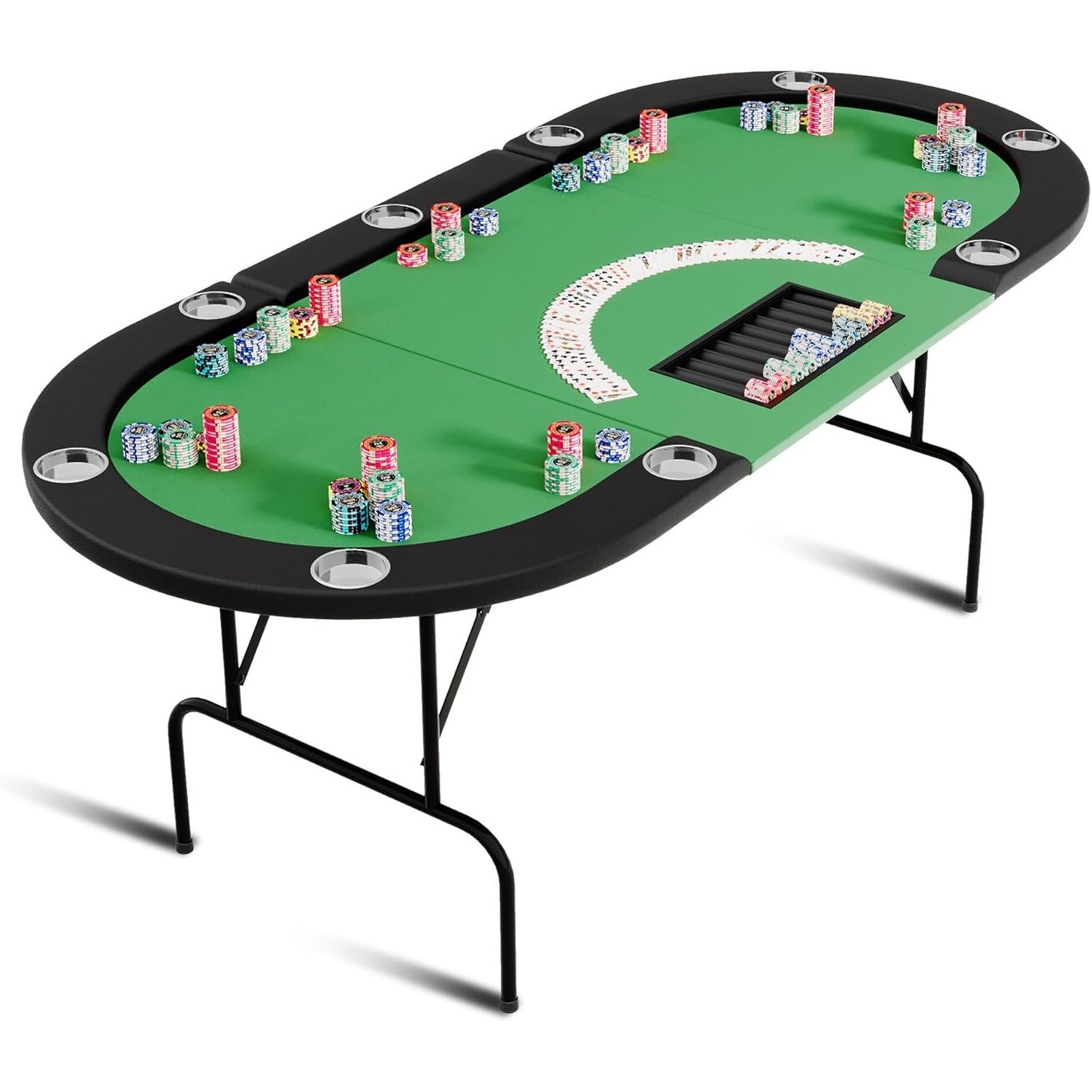 Green Foldable 48-Inch Octagonal Poker Table with Cup Holders
