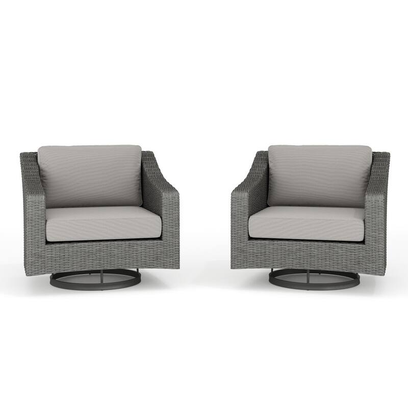 Martha Stewart 2PK Outdoor Rattan Wicker Swivel Chairs with All-Weather Cushions - 32"W x 34"D x 30"H - Gray Cushions/Gray Frame