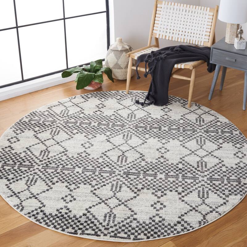 SAFAVIEH Tulum Elin Moroccan Boho Rug - 6'7" Round - Dark Grey/Ivory