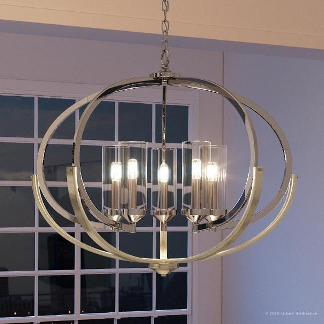 Luxury Mediterranean Chandelier, 27.875"H x 33.75"W, with Contemporary Style, Polished Nickel Finish by Urban Ambiance (60 to 100 Watts - Steel - - Chandeliers For Bedrooms by Overstock.com