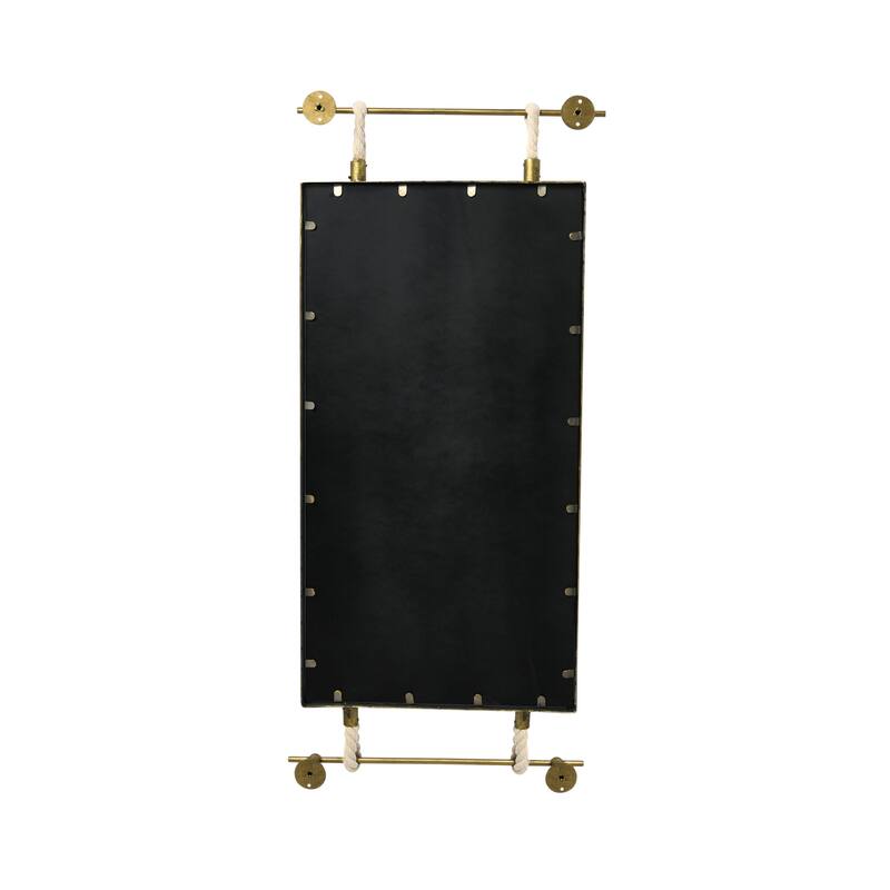 Metal Framed Wall Mirror with Rope Accents and Metal Brackets, Gold