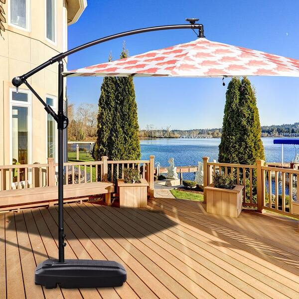 base for 8 ft patio umbrella PURPLE LEAF 8-ft Outdoor Aluminum Navy Crank Cantilever Patio Umbrella with Base Polyester one_size