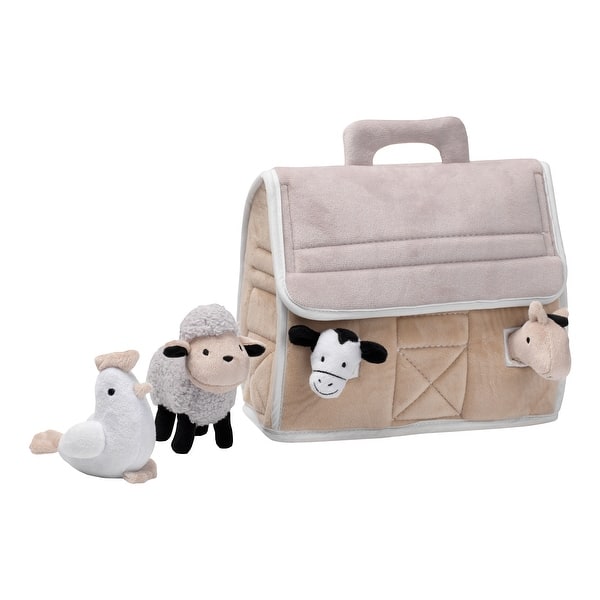 slide 2 of 6, Lambs & Ivy Baby Farm Plush Barn with 4 Stuffed Animals Toy - Taupe/Gray/White