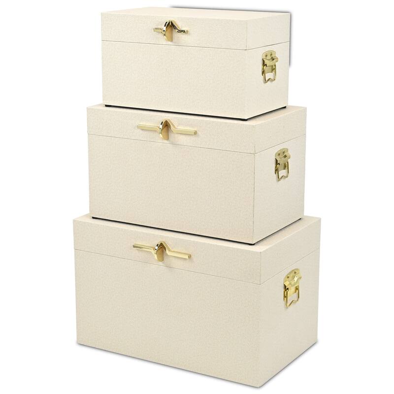 Araminta Set of 3 Rectangular Decorative Storage Trunks - Cream - N/A