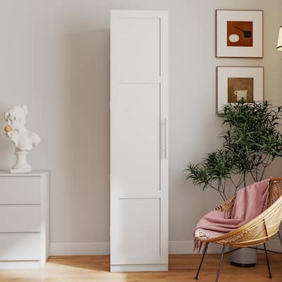White Freestanding Kitchen Pantry Cabinet – Features adjustable shelves and doors for versatile storage.