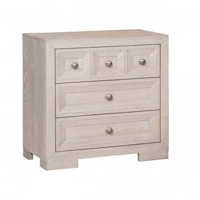 Kizie Nightstand, USB, 3 Drawers, Bronze, Beige Solid Wood, 28 Inch