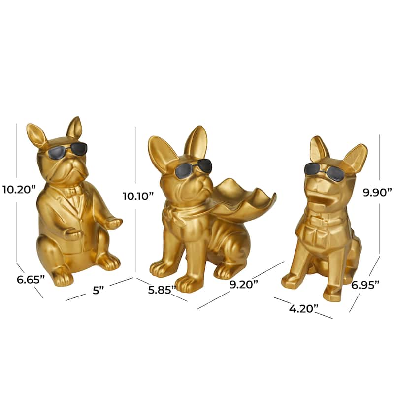 CosmoLiving by Cosmopolitan Porcelain Ceramic Bulldog Sculpture with Sunglasses (Set of 3) - Silver or Gold