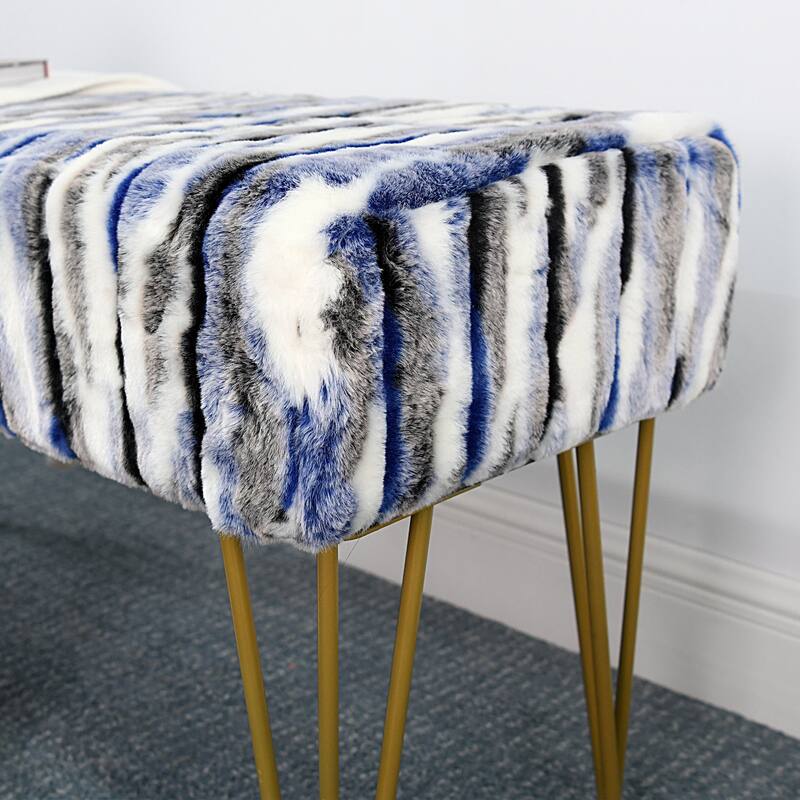 Home Soft Things Multi Jacquard Fauxfur Rectangle Ottoman