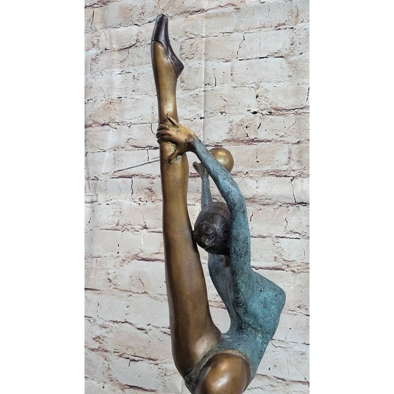 Signed Original Collett Gymnast Balancing Ball Bronze Sculpture Statue 24 Inches X 12 Inches