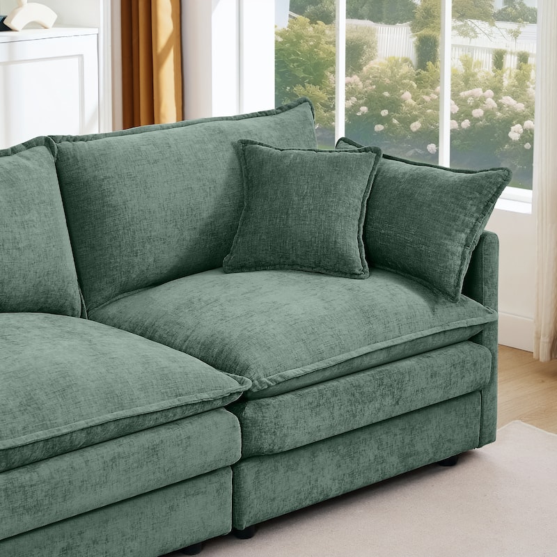 L Shaped Modular Sectional Sofa with Movable Ottoman, Comfy Chenille Upholstered Cloud Sofa, 3 Seater Sofa with Pllows