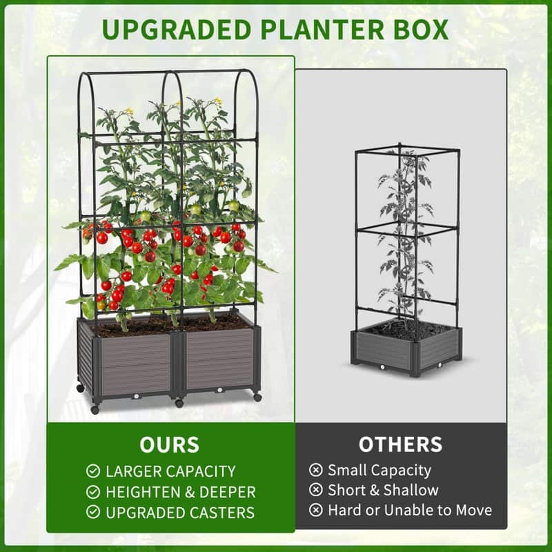 Raised Garden Bed Planter Box with Trellis, Self-Watering and Wheels - 16"X32"x73"