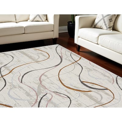 Juhef Power Loomed Abstract Modern Non Skid Stain Resistant Area Rug By HomeRoots - 118' X '94' X '0.39