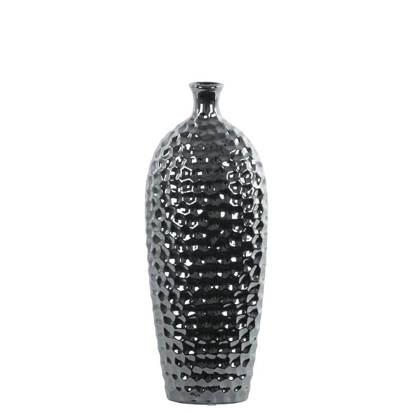 Honeycomb Patterned Ceramic Vase With Short Neck, Small, Silver