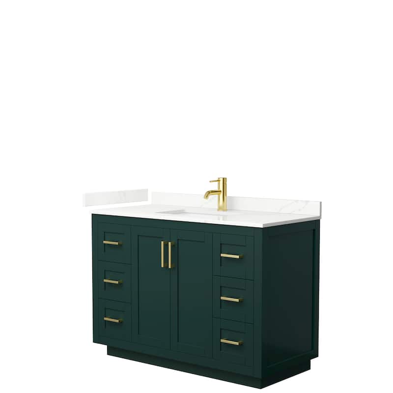 Miranda 48-inch Single Vanity, Quartz Top - Green, Gold Trim, Giotto Quartz Top
