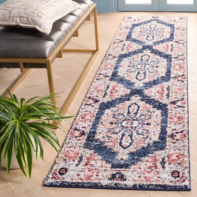 SAFAVIEH Luna Nira Oriental Medallion Rug - 2'2" x 9' Runner - Navy/Beige