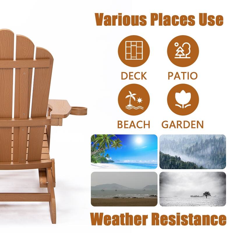 Anmytek Oversized Folding Adirondack Chair with Pullout Ottoman and Cup Holder Weather-Resistant Poly Lumber
