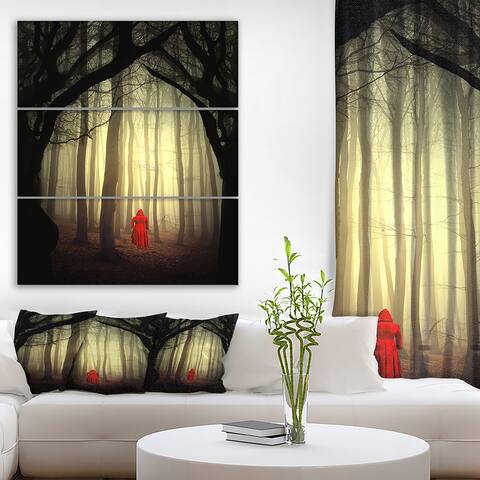 Designart "Woman in the enchanted forest" Forest People Photographic on Wrapped Canvas set - 28x36 - 3 Panels