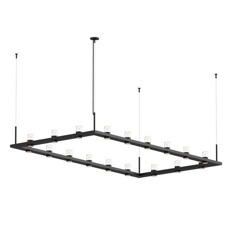 Sonneman Lighting Intervals 18-light Satin Black LED Rectangle Pendant, Clear w/ Etched Cone Shade