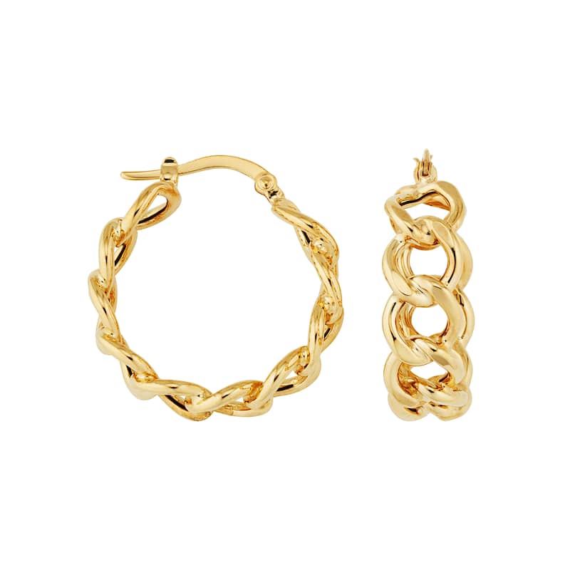 Fremada 10k Yellow 75x18mm Light Chain Link Hoop Earrings