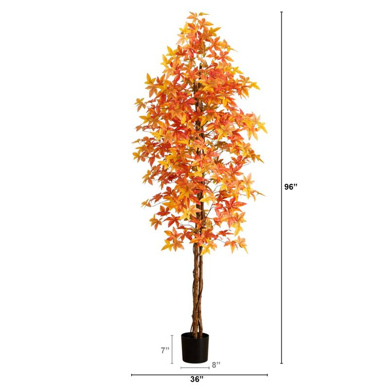 Deluxe Maple Fall Harvest Artificial Potted Tree - 8'
