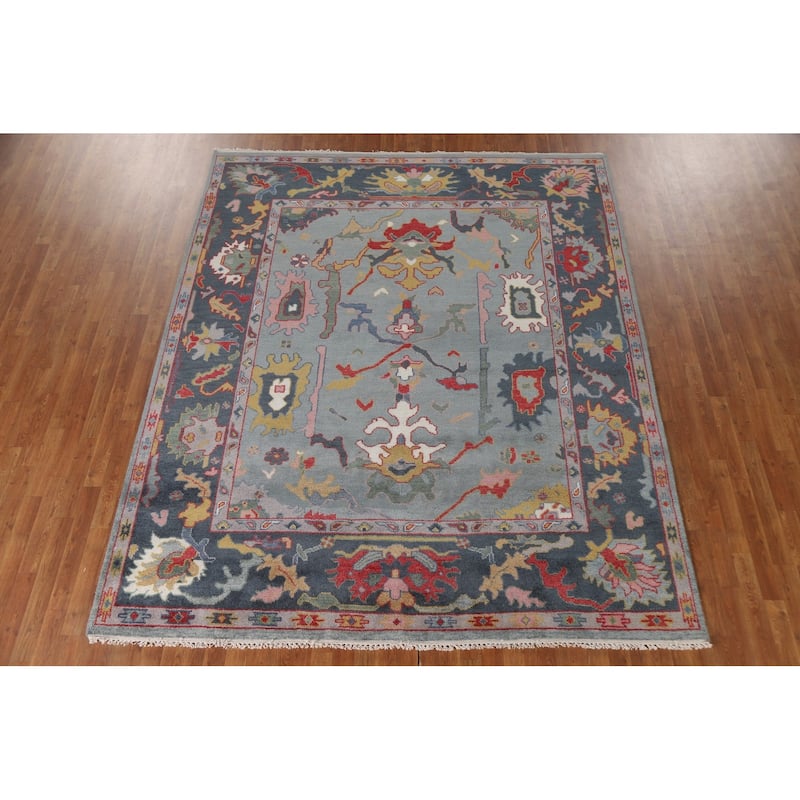 Indian Oushak Oriental Area Rug Hand-Knotted Wool Carpet - 8'2"x 9'9"