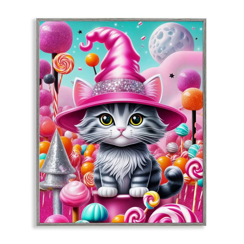 Stupell Kitten Among Pink Candies Framed Giclee Art Design By Tabz Jones - 24 x 30 - Grey