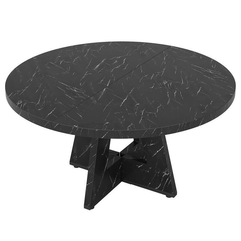 47" Round Wood Dining Table 4-Seater Farmhouse with Wooden Tabletop Cross Base for Dining Room/Kitchen