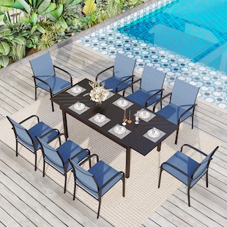 MAISON ARTS 9-Piece Patio Dining Set with Expandable Rectangular Metal Table and 8 Textilene Dining Chairs