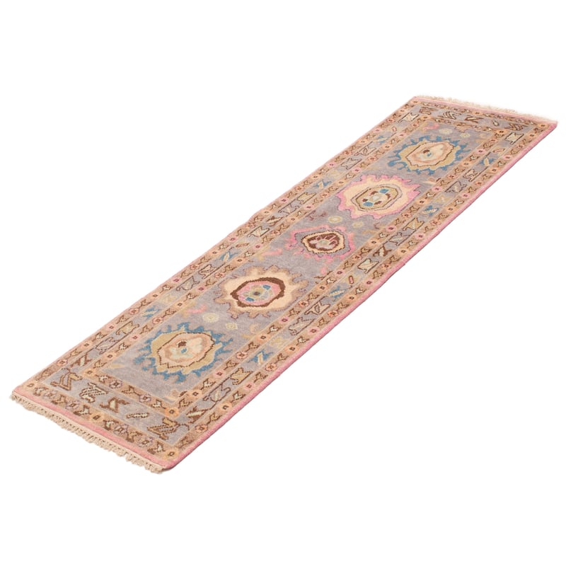 ECARPETGALLERY Hand-knotted Modern Oushak Grey Wool Rug - 2'4 x 8'0
