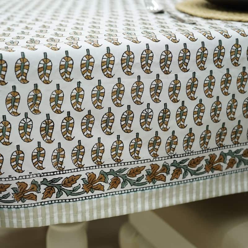 Fabdivine Handmade Block Print Cotton Table Cover Farmhouse Dining Kitchen Decor Gift