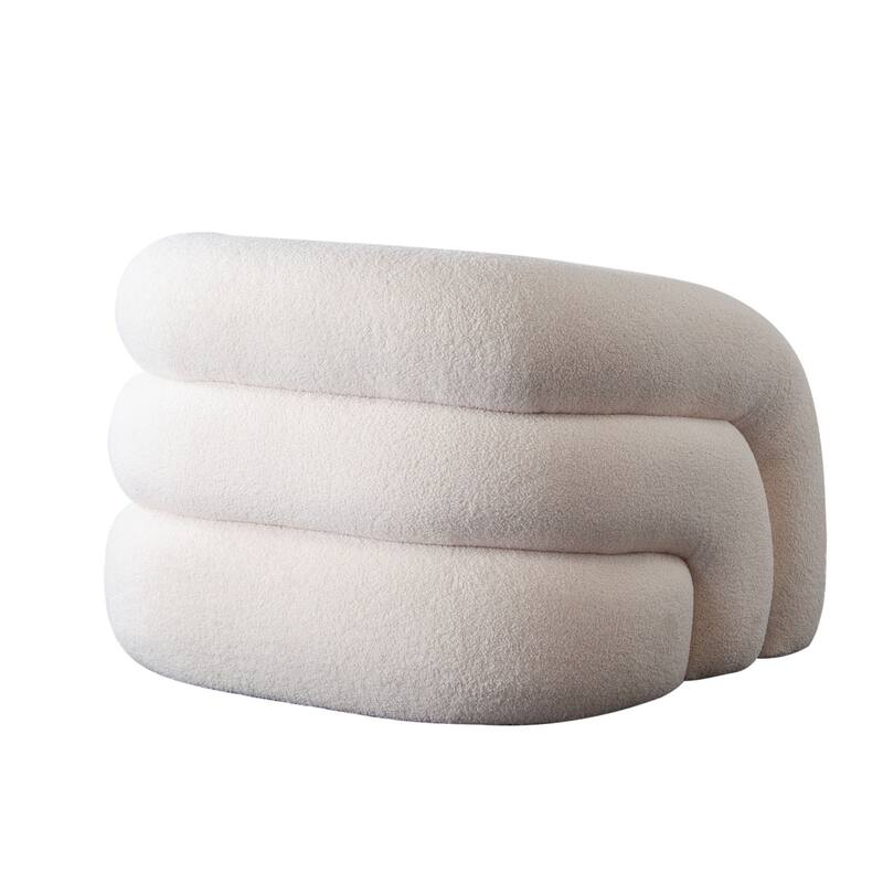 Veny Swivel Accent Chair, Ivory Sherpa Fabric, Curved Barrel Back