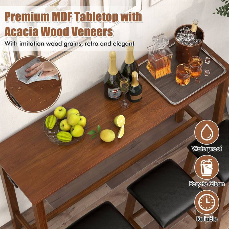 Gymax 4-Piece Bar Table Set w/ Power Outlet Counter-Height Table & 3