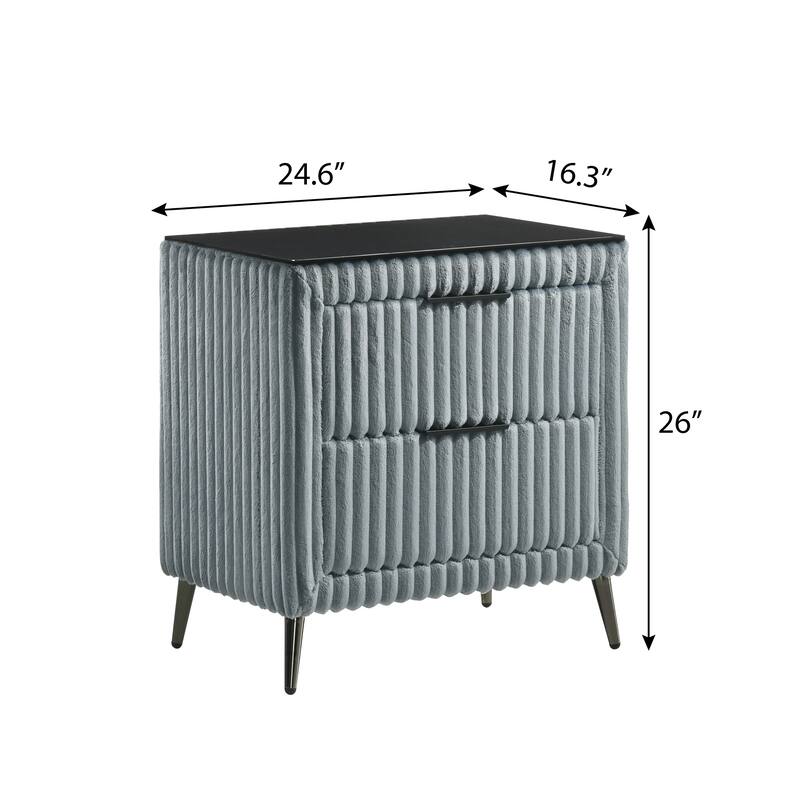 Blue Wide Wale Corduroy Upholstery Nightstand with Spacious Drawers