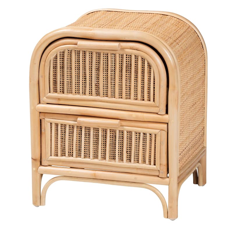 Adrika Bohemian Natural Rattan 2-Drawer Nightstand - 2-drawer