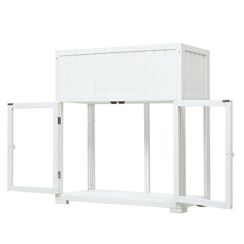 Mini Wood Cold Frame, 2 Doors Garden Greenhouse with Wheels