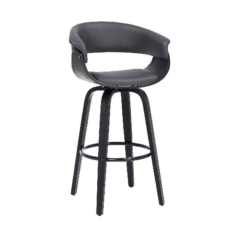 26 Inch Swivel Faux Leather Barstool with Curved Open Back, Brown - Gray