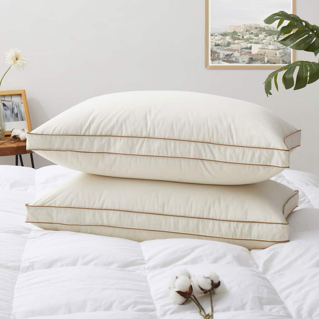 Set of 2 100% Organic Cotton Down Feather Pillow-in-a-pillow Design Bed Pillow