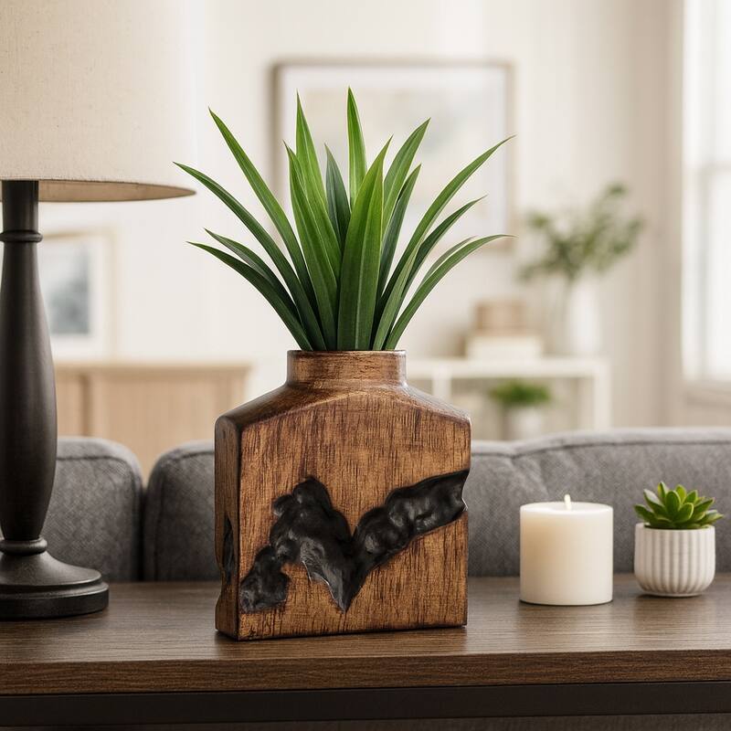 Artistic Table Vase with Fractured Finish for Home Decor - Gold - 10.0"